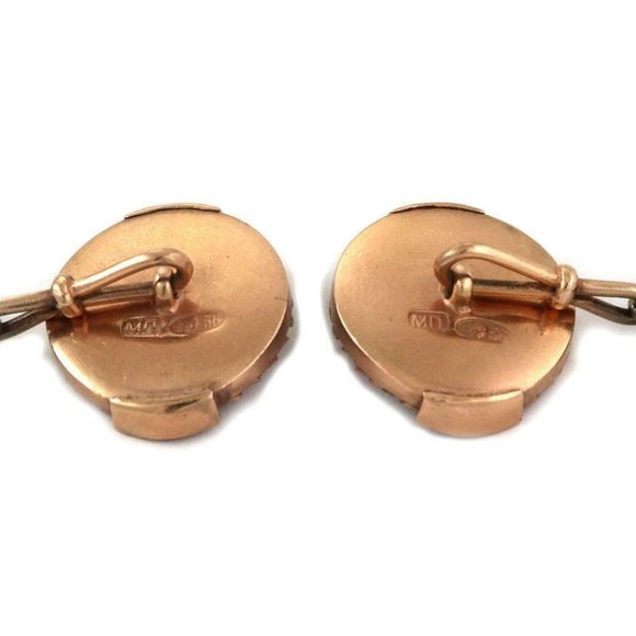 Old Russian Ruby Enamel 18k Rose Gold Cufflinks - Picture 2 of 5